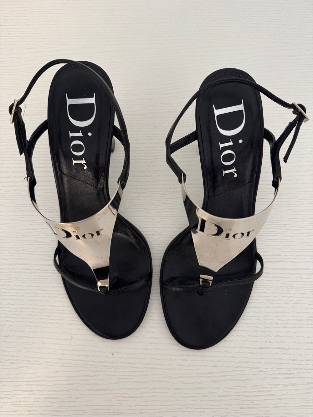 Dior Vintage Archival 2003 Galliano EU 38 Noir Black Leather Thong Heel Sandals - Picture 2 of 5